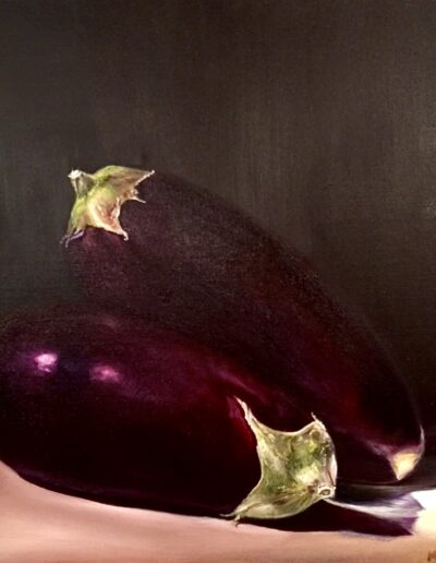 Deep Purple Eggplant with black background oil painting